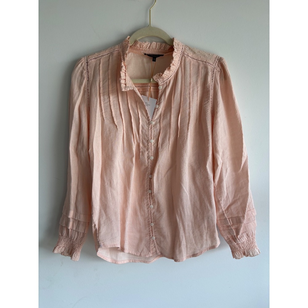 Quince Organic Textured Cotton Peasant Blouse Ballet Slipper Pink XS NEW